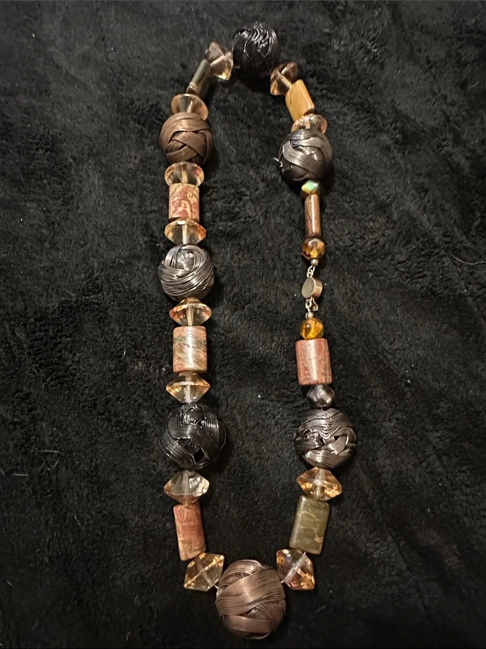 Statement Brown and Amber Beaded Necklace Unique texturesSubstances